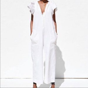 Belted white jumpsuit
